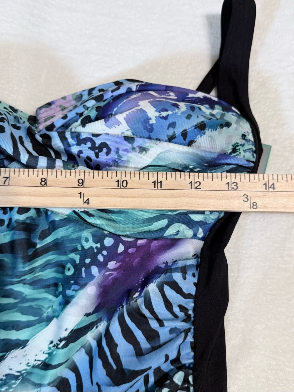 Pursuit w/Tummy Control Blue-Green Animal Print Ruched One Piece- NWT- Size 12 - Picture 9 of 14
